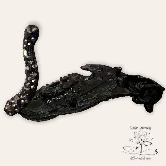 Rhinestone Black Panther Pin with Pendant Loop and Articulating Tail - Picture 6 of 10